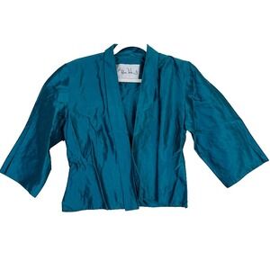 Sylvia Heisel Vintage 100% Silk Open Front Cropped Evening Party Jacket Size 8
